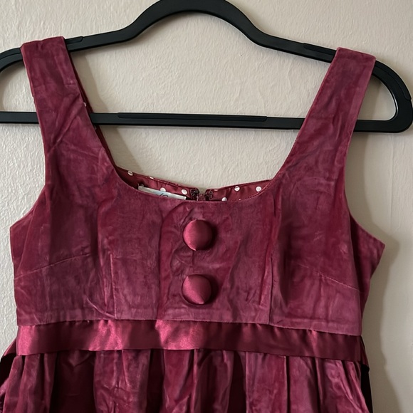 SO Red Velvet Wide Straps Tie Ribbon Waist Pockets Baby Doll Dress S - Picture 2 of 10